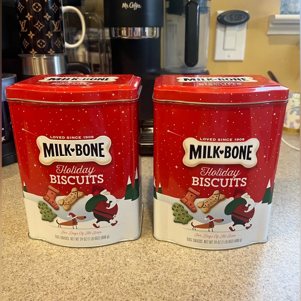 2-MILK BONE “Empty” Dog Biscuit Storage Tin Container (s)